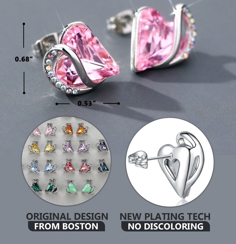 Leafael Infinity Love Heart Stud Earrings for Women, Valentine's Day Gifts for Mom, Wife, and Her, October Birthstone Crystal, Rose Quartz Pink, Silver Tone Fashion Statement Jewelry - Image 3